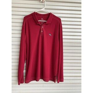 Tommy Bahama Shirt Mens X-Large Polo Supima Cotton Red Long Sleeve